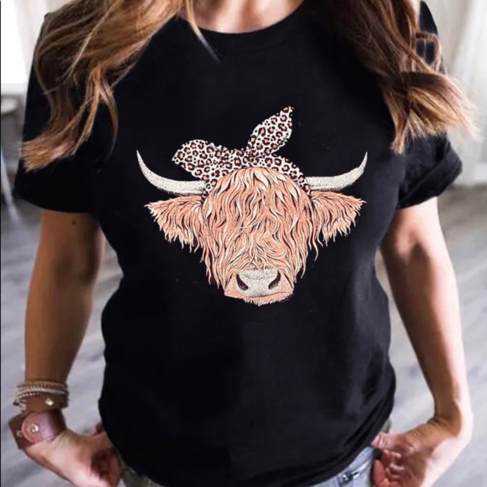 Highlander T-Shirt Cow Leopard Western Ranch Boho